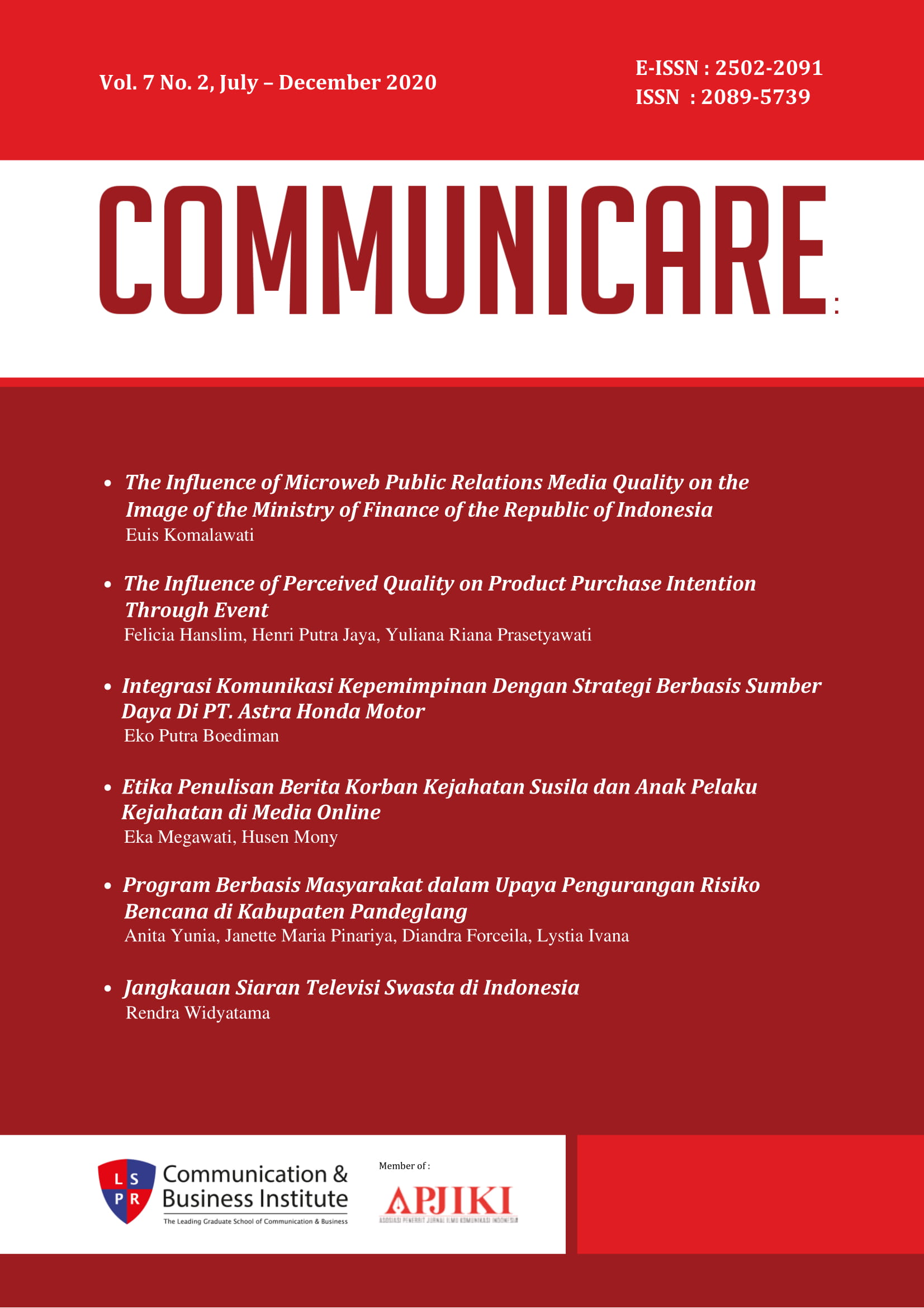 					View Vol. 7 No. 2 (2020): Communicare : Journal of Communication Studies
				