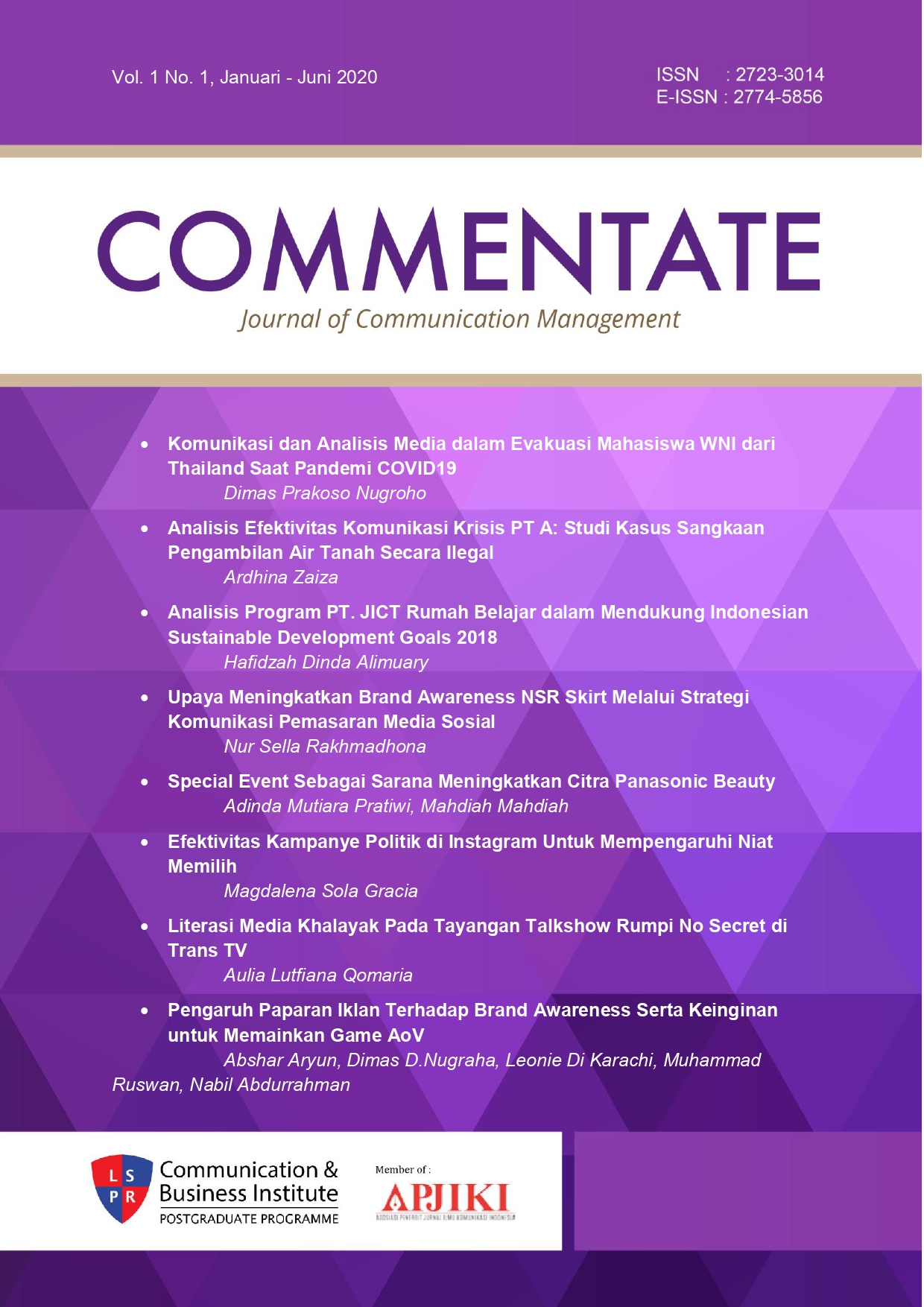 					View Vol. 1 No. 1 (2020): COMMENTATE: Journal of Communication Management
				