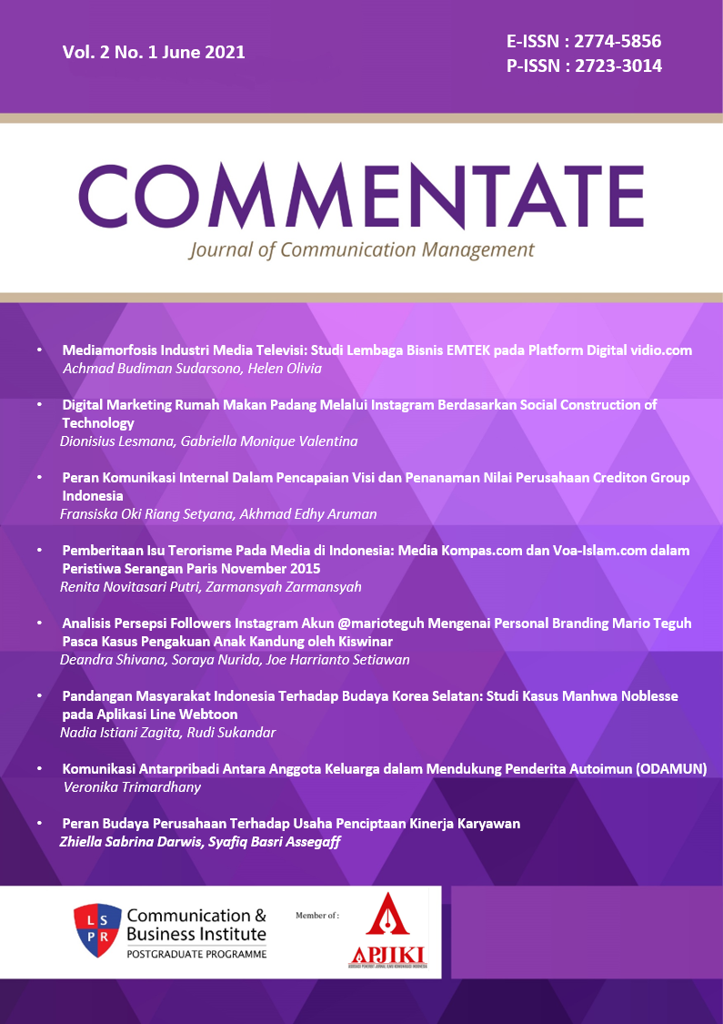 					View Vol. 2 No. 1 (2021): COMMENTATE: Journal of Communication Management
				