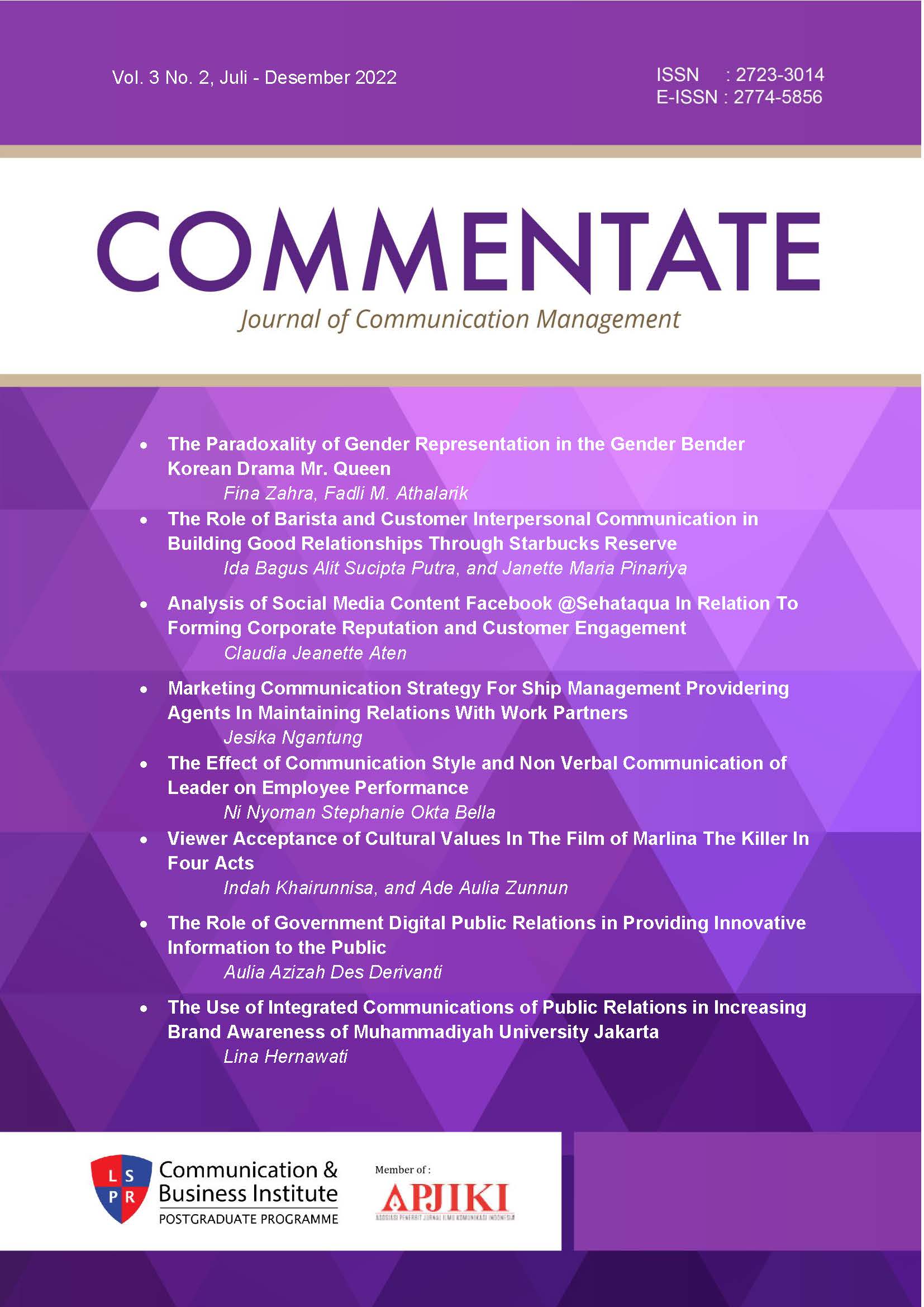 					View Vol. 3 No. 2 (2022): COMMENTATE: Journal of Communication Management
				